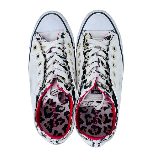 Converse Chuck Taylor All Star Sneakers Women's 7 White Leopard Double Tongue - Picture 5 of 13